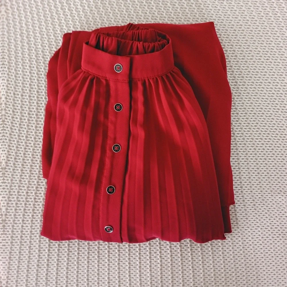 Maeve‎ Anthropologie Red Pleated Button Front Maxi Skirt Fits S Elastic Wst $118